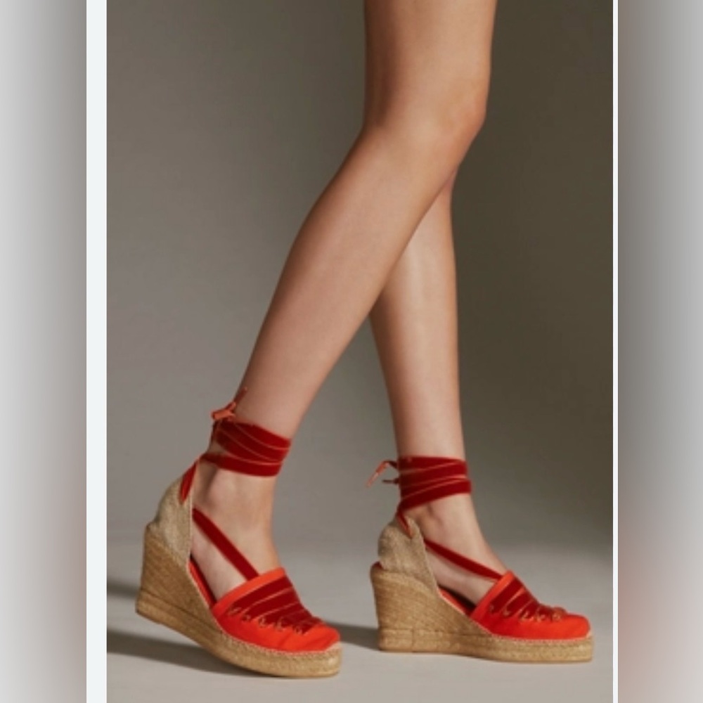 Anthropologie Red Espadrille Wedge Sandals